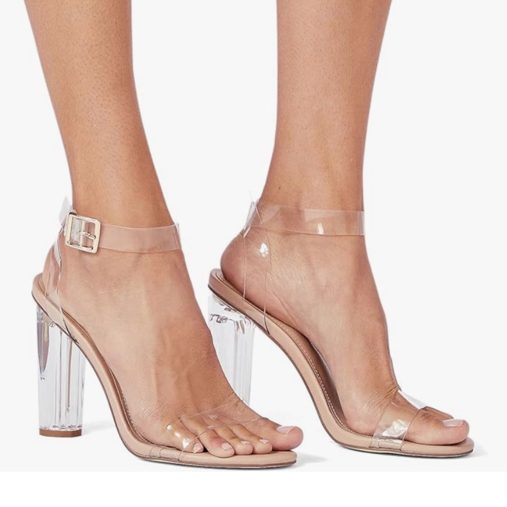 JustFab Clear Chunky Heel Sandals